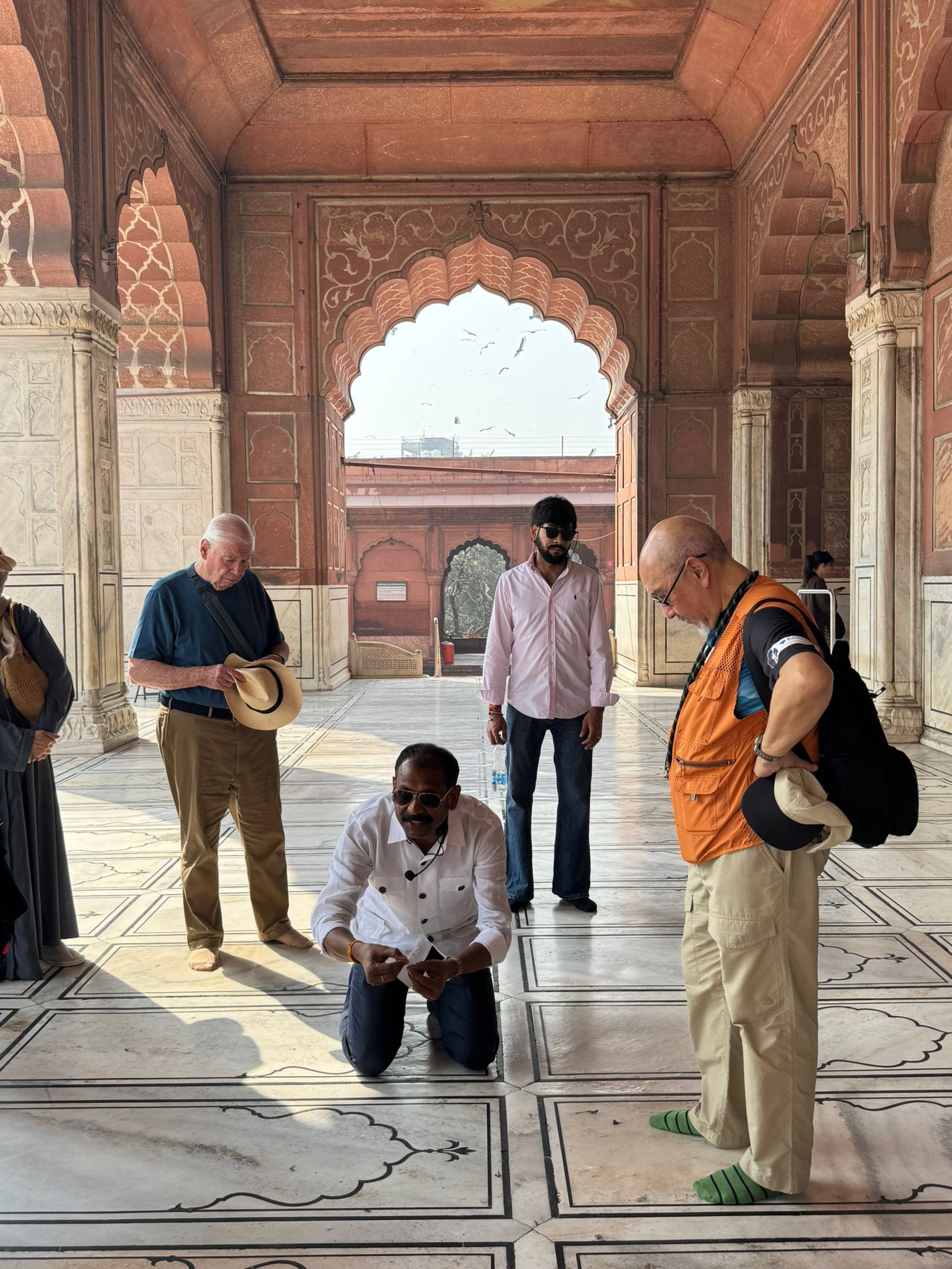Professional Tour Guide Leading a Group